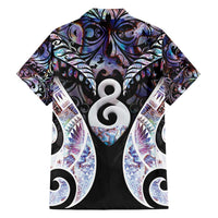 New Zealand Aotearoa Family Matching Off Shoulder Short Dress and Hawaiian Shirt Pikorua Single Twist Pink Paua Shell