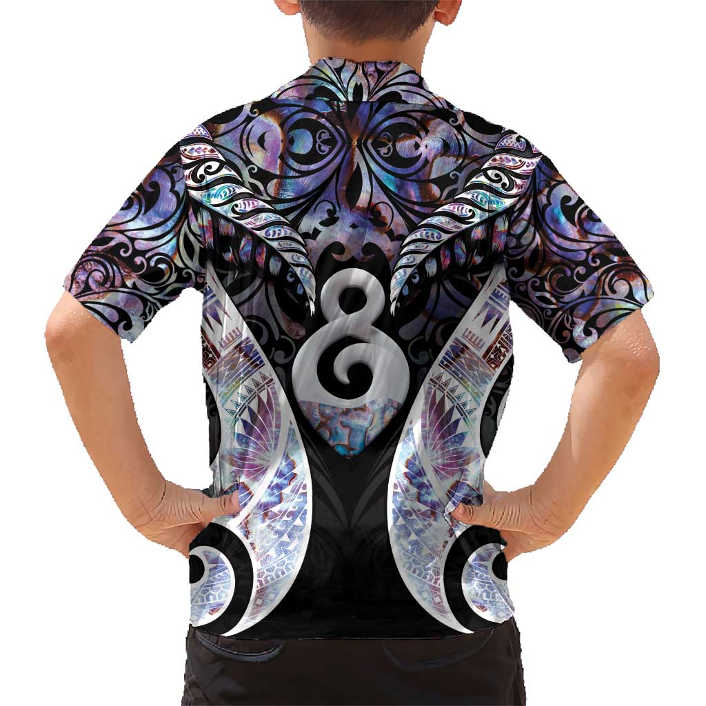 New Zealand Aotearoa Family Matching Short Sleeve Bodycon Dress and Hawaiian Shirt Pikorua Single Twist Pink Paua Shell