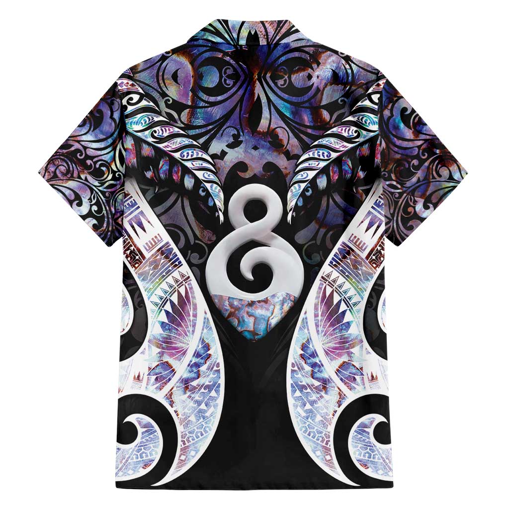 New Zealand Aotearoa Family Matching Short Sleeve Bodycon Dress and Hawaiian Shirt Pikorua Single Twist Pink Paua Shell