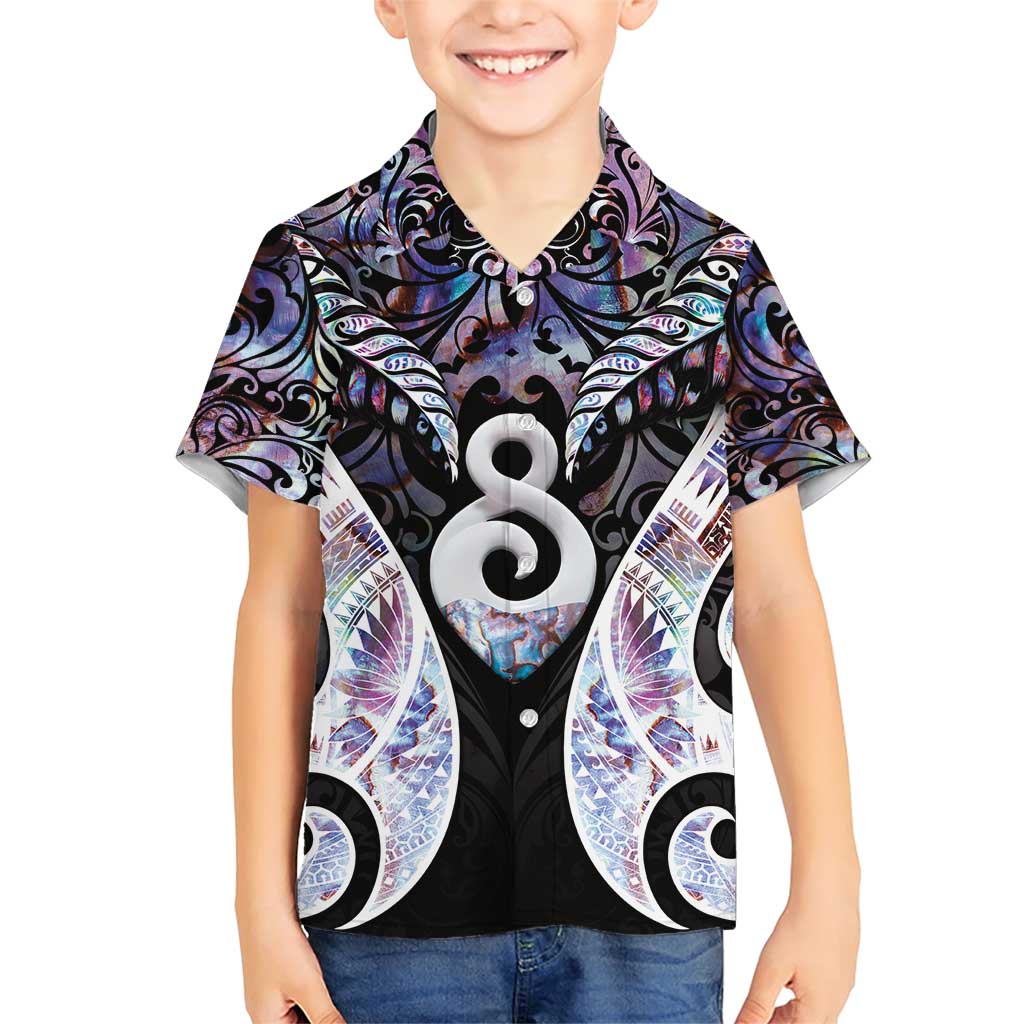 New Zealand Aotearoa Family Matching Short Sleeve Bodycon Dress and Hawaiian Shirt Pikorua Single Twist Pink Paua Shell