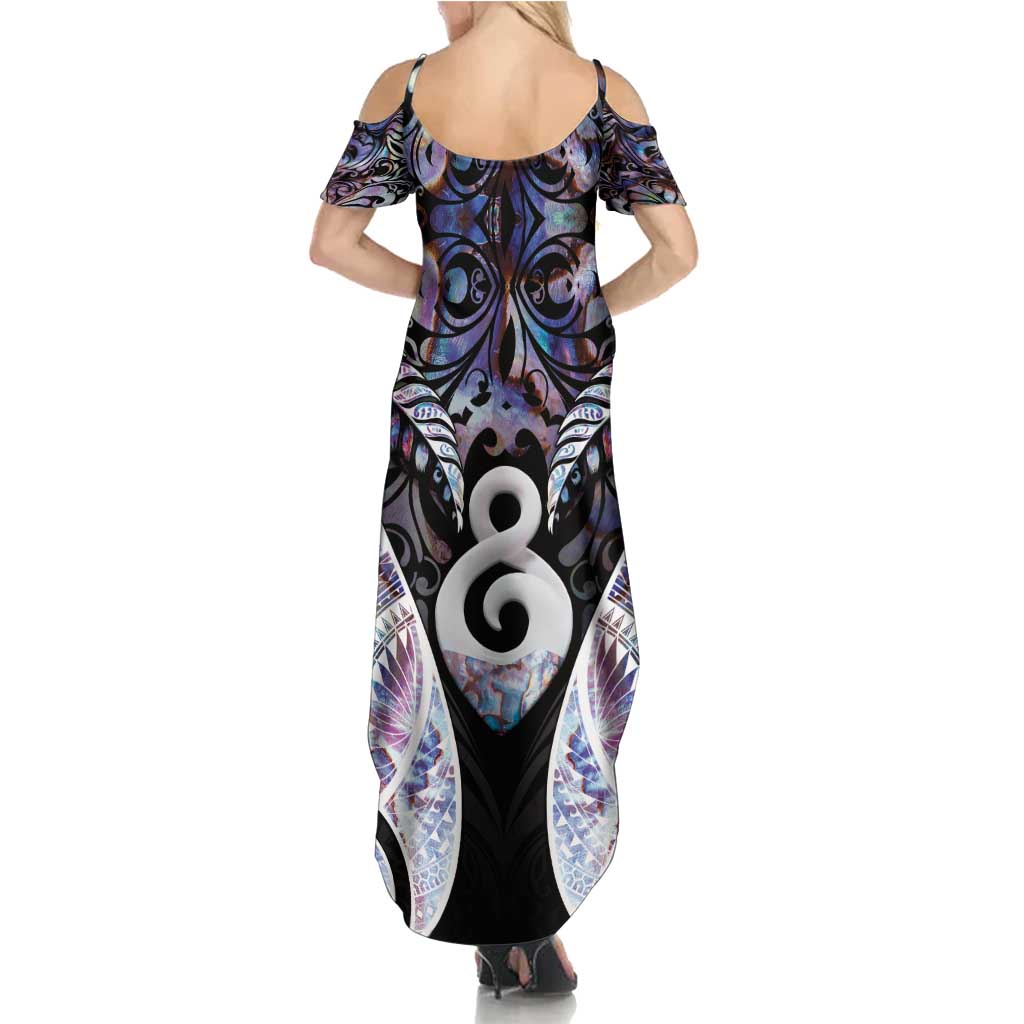New Zealand Aotearoa Family Matching Summer Maxi Dress and Hawaiian Shirt Pikorua Single Twist Pink Paua Shell