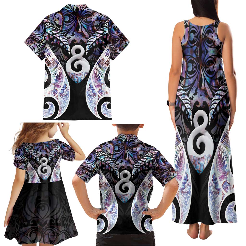 New Zealand Aotearoa Family Matching Tank Maxi Dress and Hawaiian Shirt Pikorua Single Twist Pink Paua Shell