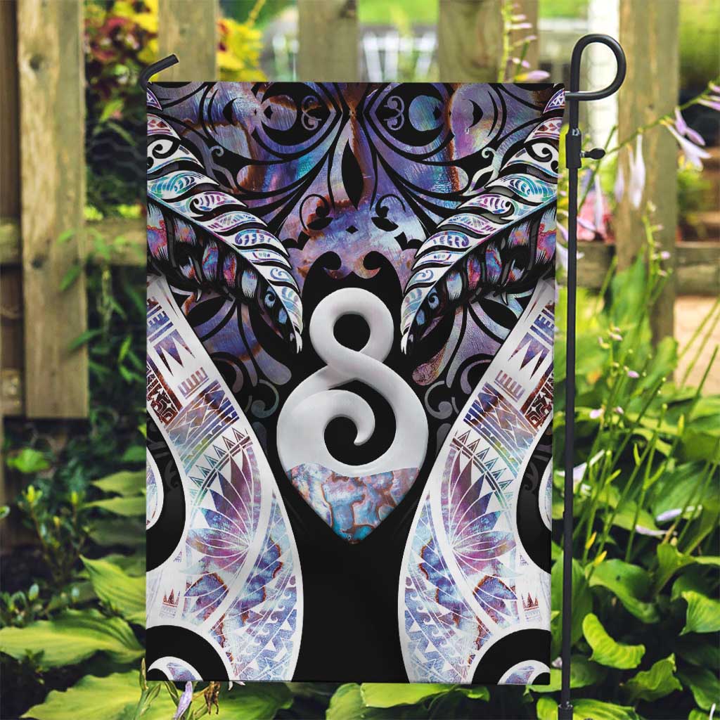 New Zealand Aotearoa Garden Flag Pikorua Single Twist Pink Paua Shell