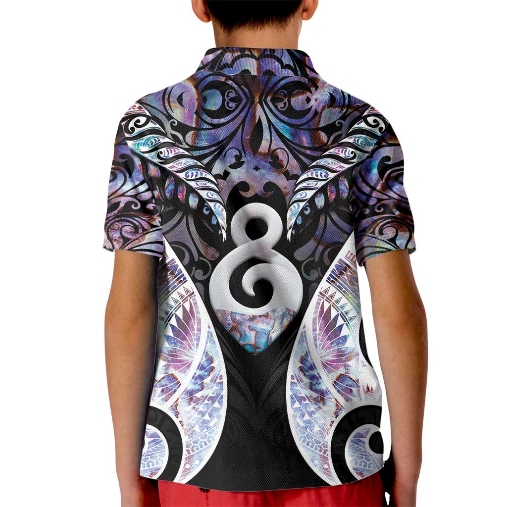 New Zealand Aotearoa Kid Polo Shirt Pikorua Single Twist Pink Paua Shell