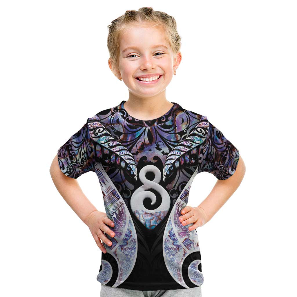 New Zealand Aotearoa Kid T Shirt Pikorua Single Twist Pink Paua Shell