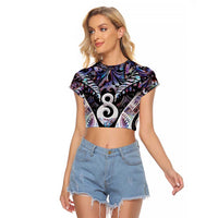 New Zealand Aotearoa Raglan Cropped T Shirt Pikorua Single Twist Pink Paua Shell