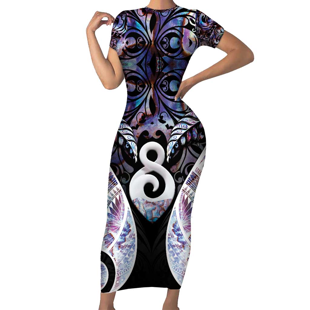 New Zealand Aotearoa Short Sleeve Bodycon Dress Pikorua Single Twist Pink Paua Shell