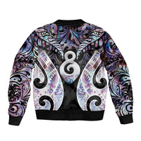 New Zealand Aotearoa Sleeve Zip Bomber Jacket Pikorua Single Twist Pink Paua Shell