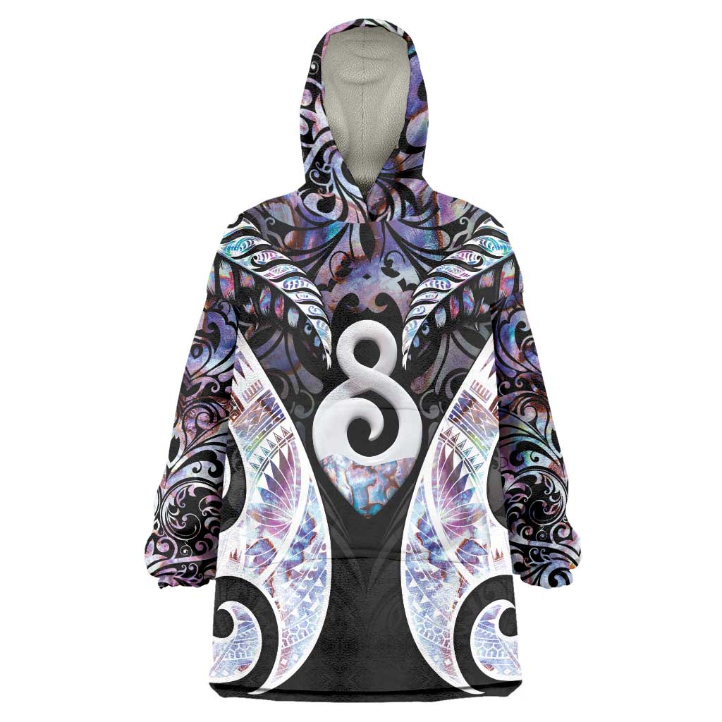 New Zealand Aotearoa Wearable Blanket Hoodie Pikorua Single Twist Pink Paua Shell