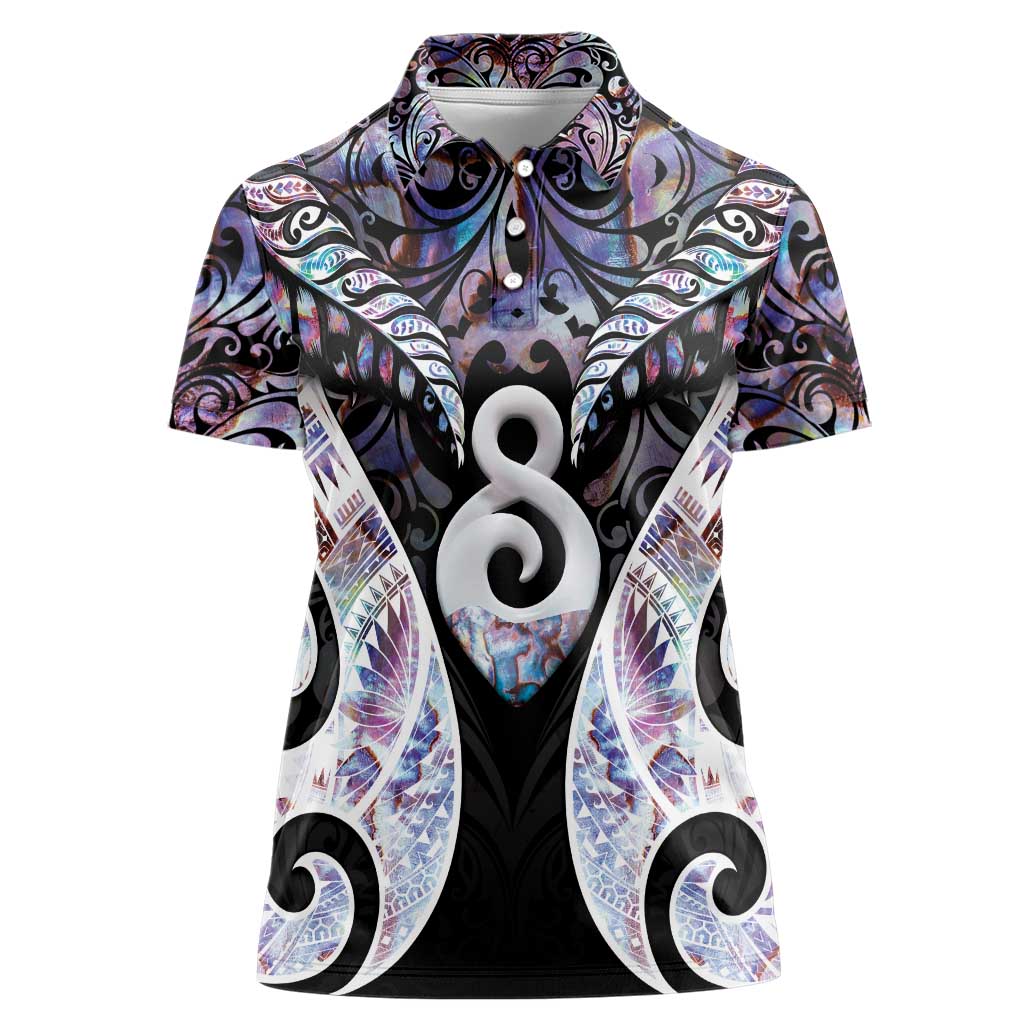 New Zealand Aotearoa Women Polo Shirt Pikorua Single Twist Pink Paua Shell