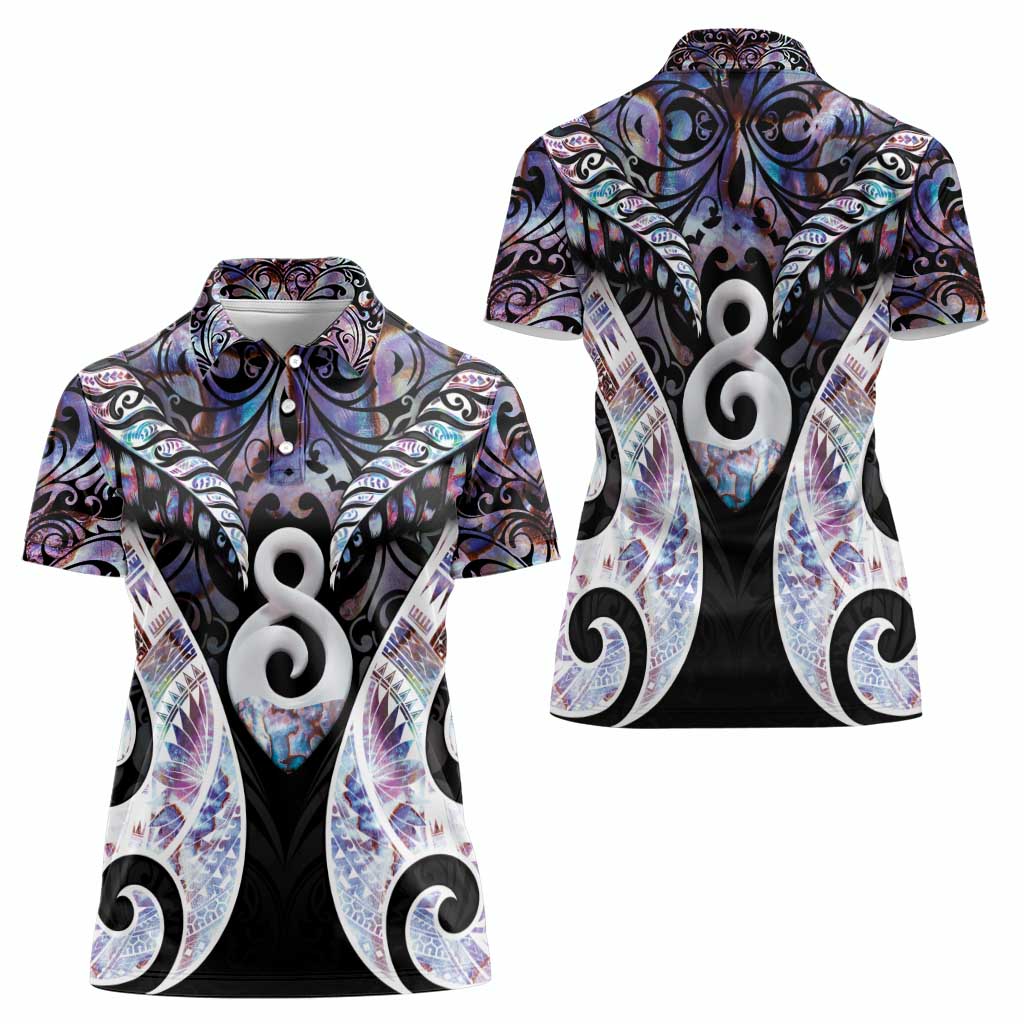 New Zealand Aotearoa Women Polo Shirt Pikorua Single Twist Pink Paua Shell