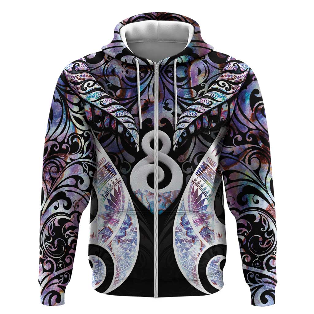 New Zealand Aotearoa Zip Hoodie Pikorua Single Twist Pink Paua Shell