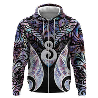 New Zealand Aotearoa Zip Hoodie Pikorua Single Twist Pink Paua Shell