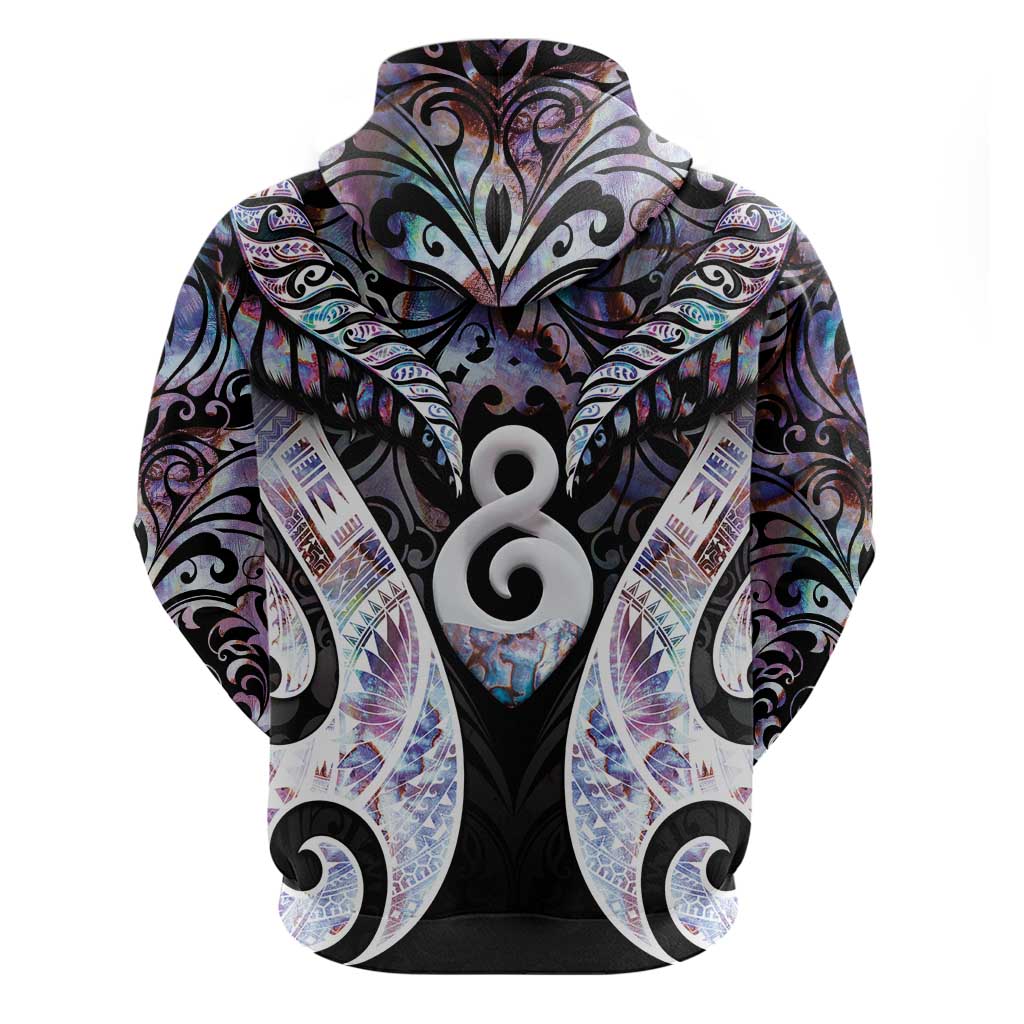 New Zealand Aotearoa Zip Hoodie Pikorua Single Twist Pink Paua Shell