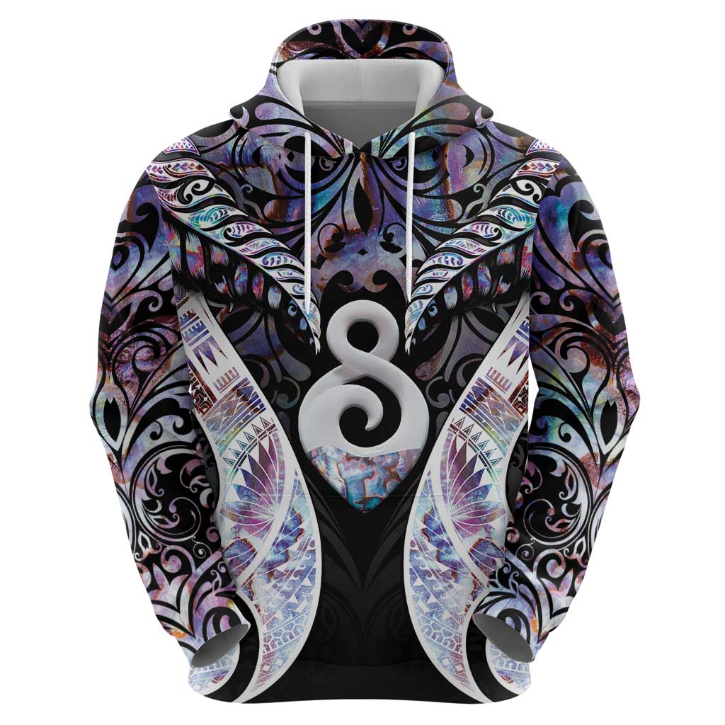 New Zealand Aotearoa Zip Hoodie Pikorua Single Twist Pink Paua Shell