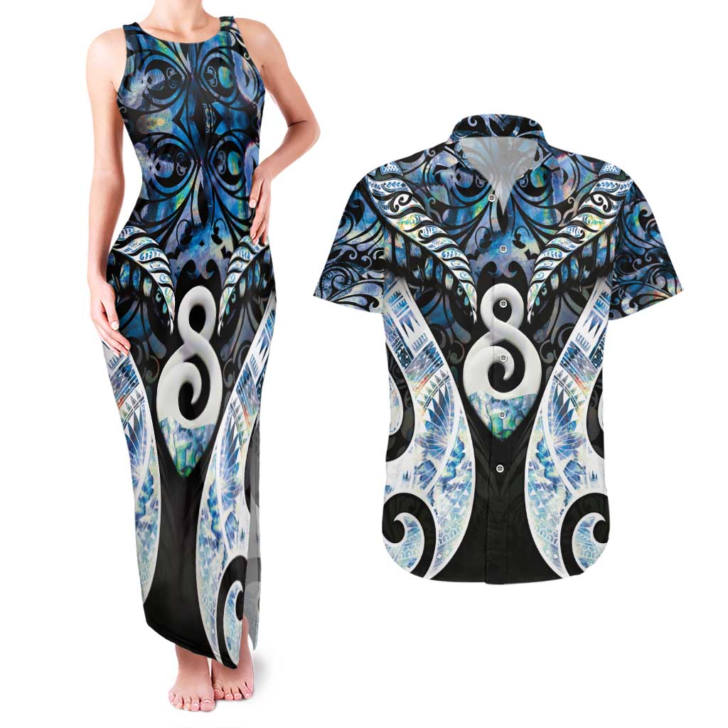 New Zealand Aotearoa Couples Matching Tank Maxi Dress and Hawaiian Shirt Pikorua Single Twist Green Paua Shell DT05 Green - Polynesian Pride