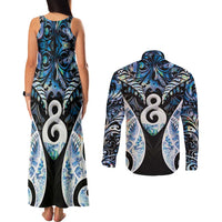 New Zealand Aotearoa Couples Matching Tank Maxi Dress and Long Sleeve Button Shirt Pikorua Single Twist Green Paua Shell