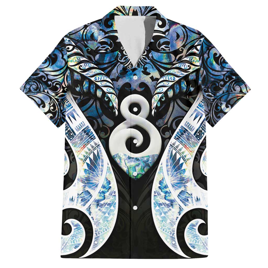 New Zealand Aotearoa Family Matching Puletasi and Hawaiian Shirt Pikorua Single Twist Green Paua Shell