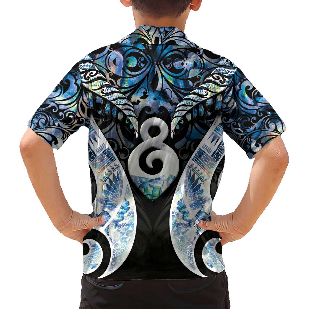 New Zealand Aotearoa Family Matching Short Sleeve Bodycon Dress and Hawaiian Shirt Pikorua Single Twist Green Paua Shell