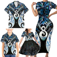 New Zealand Aotearoa Family Matching Short Sleeve Bodycon Dress and Hawaiian Shirt Pikorua Single Twist Green Paua Shell