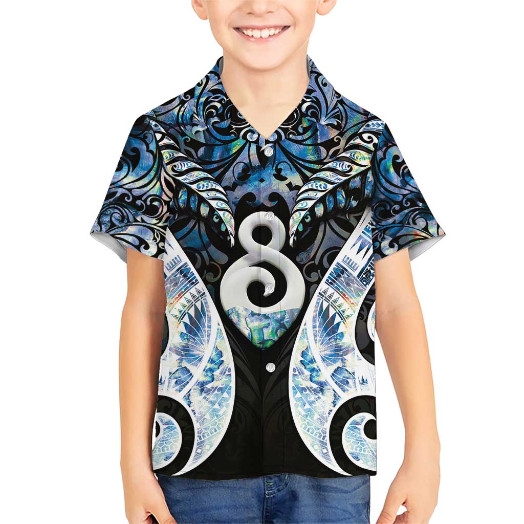 New Zealand Aotearoa Family Matching Short Sleeve Bodycon Dress and Hawaiian Shirt Pikorua Single Twist Green Paua Shell