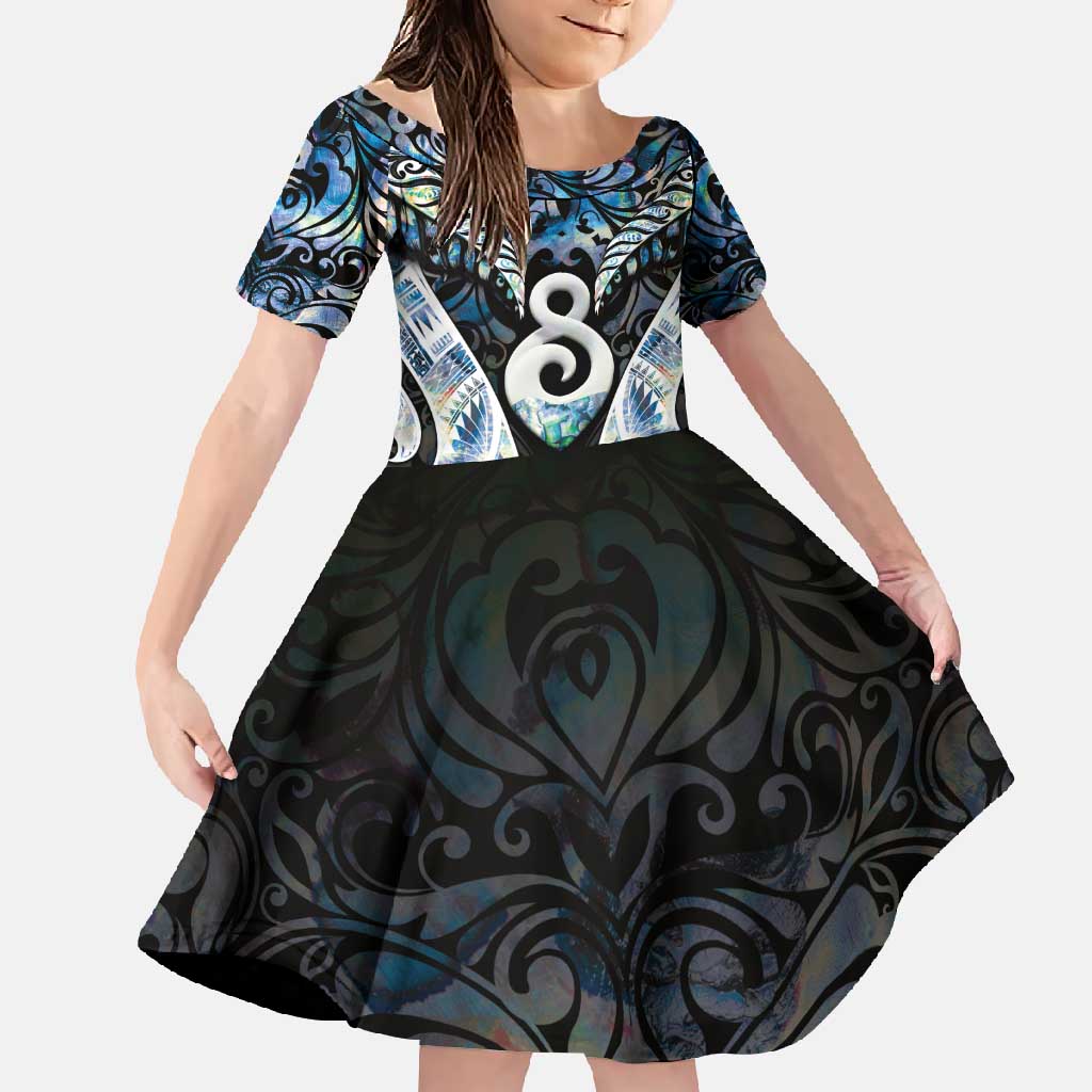 New Zealand Aotearoa Family Matching Summer Maxi Dress and Hawaiian Shirt Pikorua Single Twist Green Paua Shell