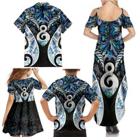 New Zealand Aotearoa Family Matching Summer Maxi Dress and Hawaiian Shirt Pikorua Single Twist Green Paua Shell