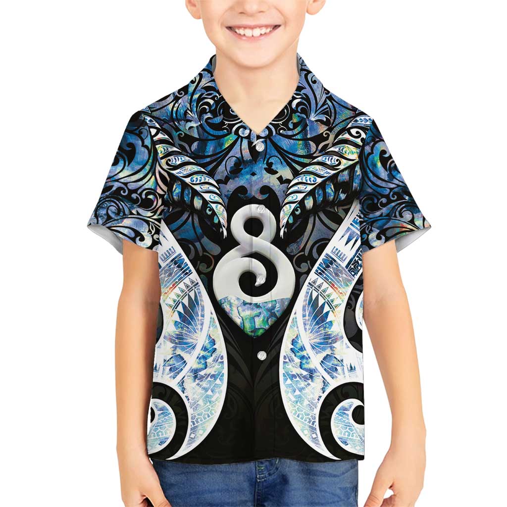 New Zealand Aotearoa Family Matching Summer Maxi Dress and Hawaiian Shirt Pikorua Single Twist Green Paua Shell