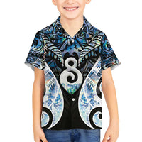 New Zealand Aotearoa Family Matching Summer Maxi Dress and Hawaiian Shirt Pikorua Single Twist Green Paua Shell