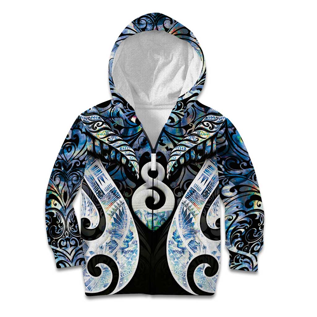 New Zealand Aotearoa Kid Hoodie Pikorua Single Twist Green Paua Shell