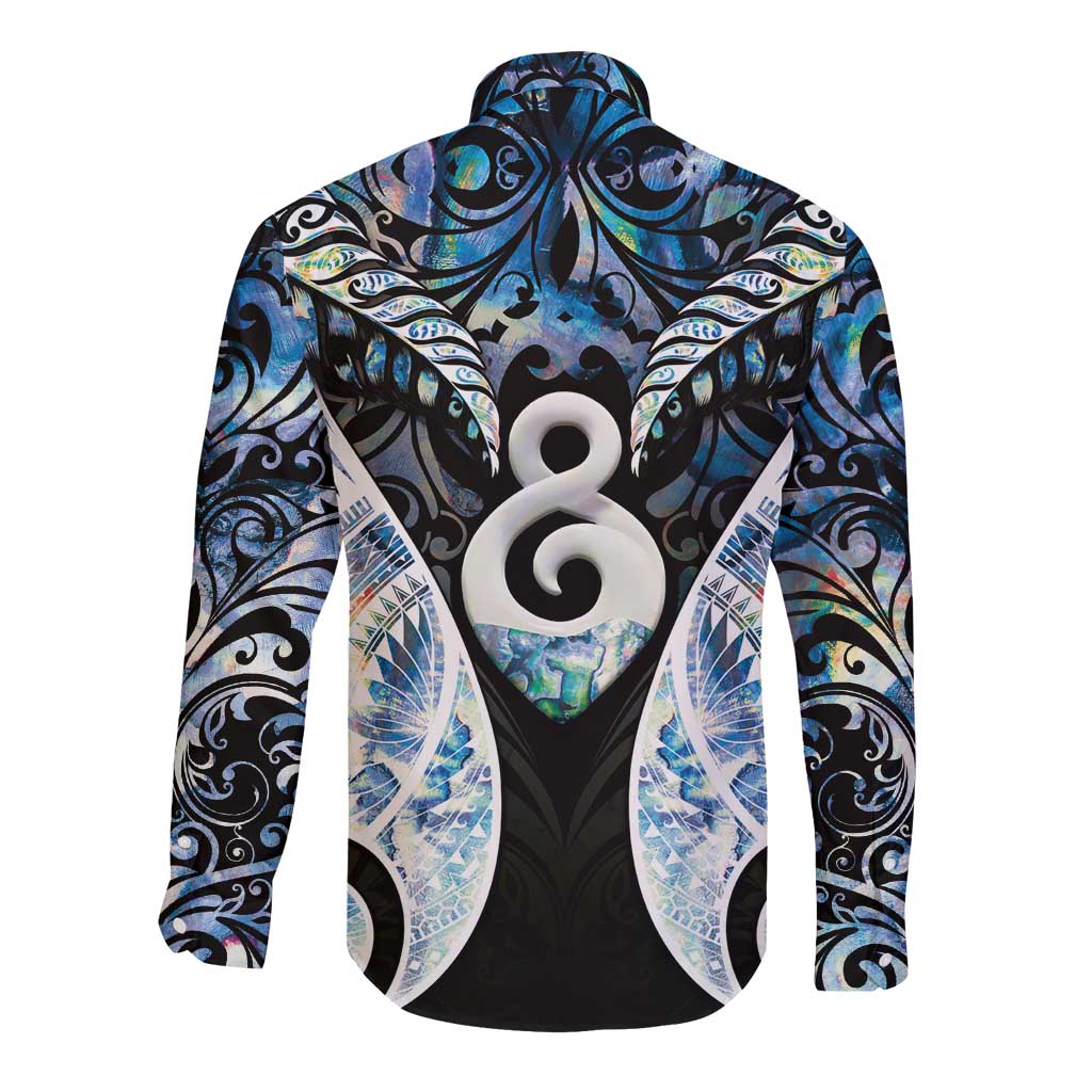 New Zealand Aotearoa Long Sleeve Button Shirt Pikorua Single Twist Green Paua Shell