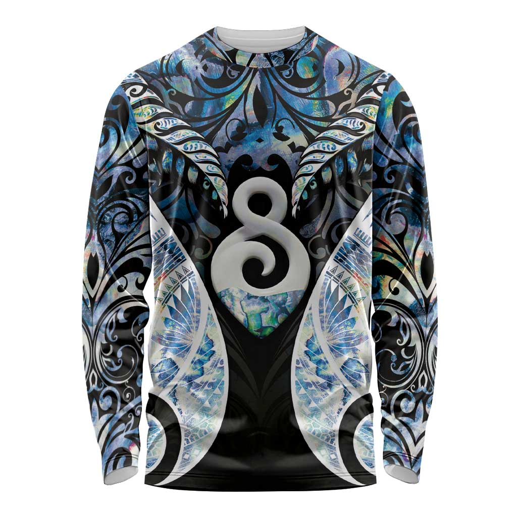 New Zealand Aotearoa Long Sleeve Shirt Pikorua Single Twist Green Paua Shell DT05 Unisex Green - Polynesian Pride