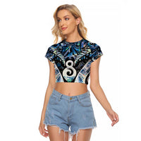 New Zealand Aotearoa Raglan Cropped T Shirt Pikorua Single Twist Green Paua Shell
