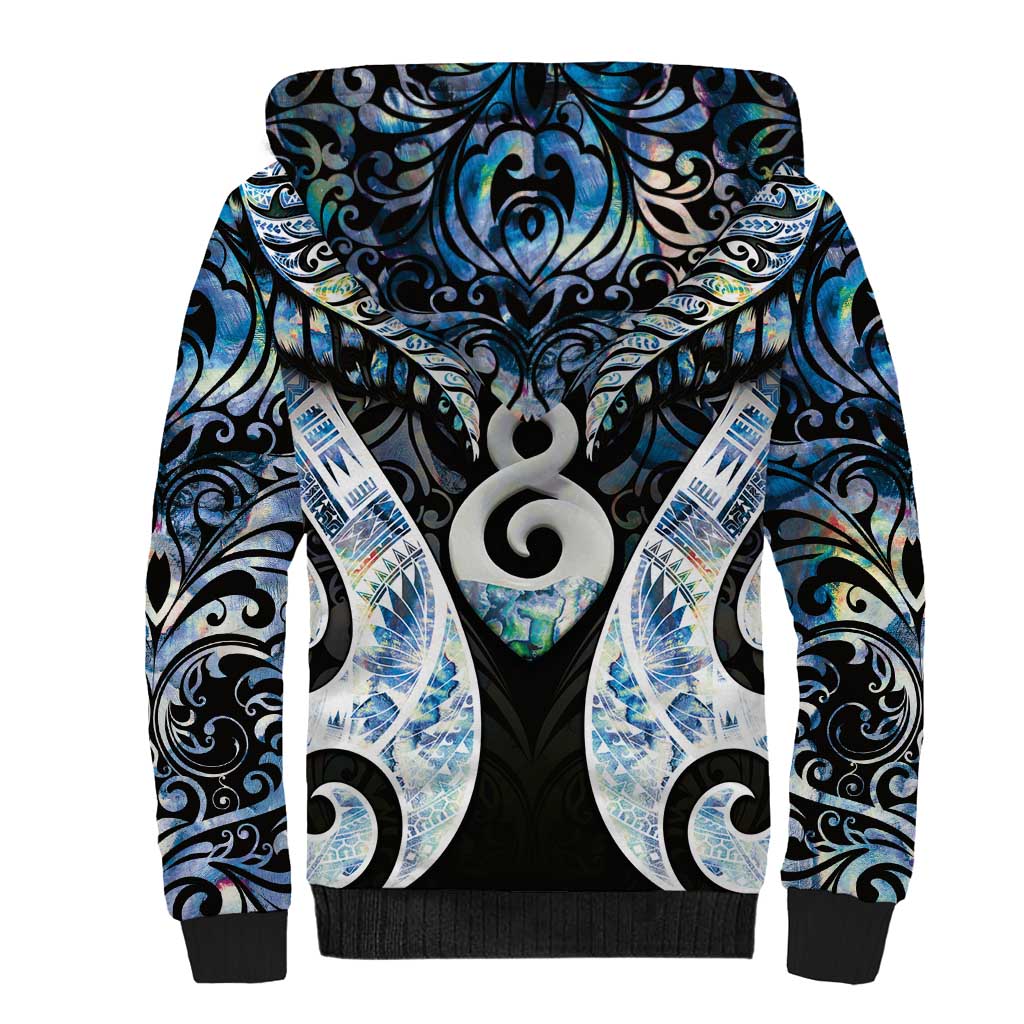 New Zealand Aotearoa Sherpa Hoodie Pikorua Single Twist Green Paua Shell