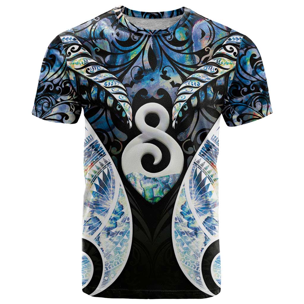 New Zealand Aotearoa T Shirt Pikorua Single Twist Green Paua Shell