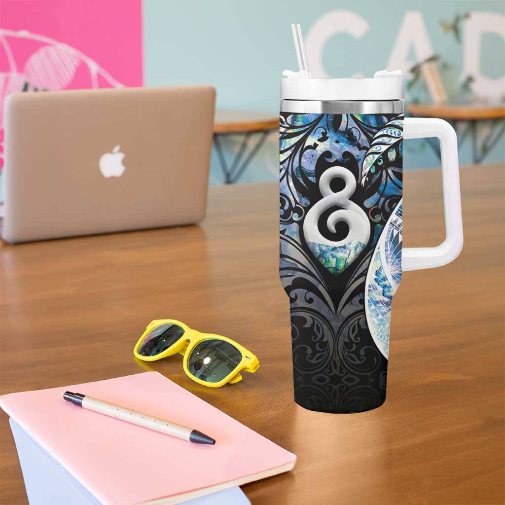 New Zealand Aotearoa Tumbler With Handle Pikorua Single Twist Green Paua Shell