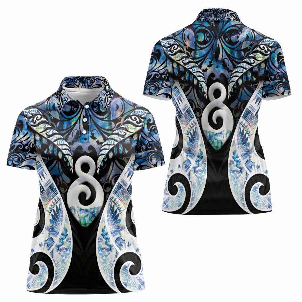 New Zealand Aotearoa Women Polo Shirt Pikorua Single Twist Green Paua Shell