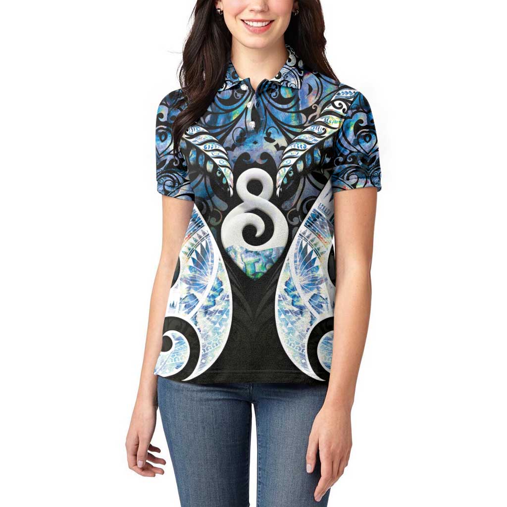New Zealand Aotearoa Women Polo Shirt Pikorua Single Twist Green Paua Shell