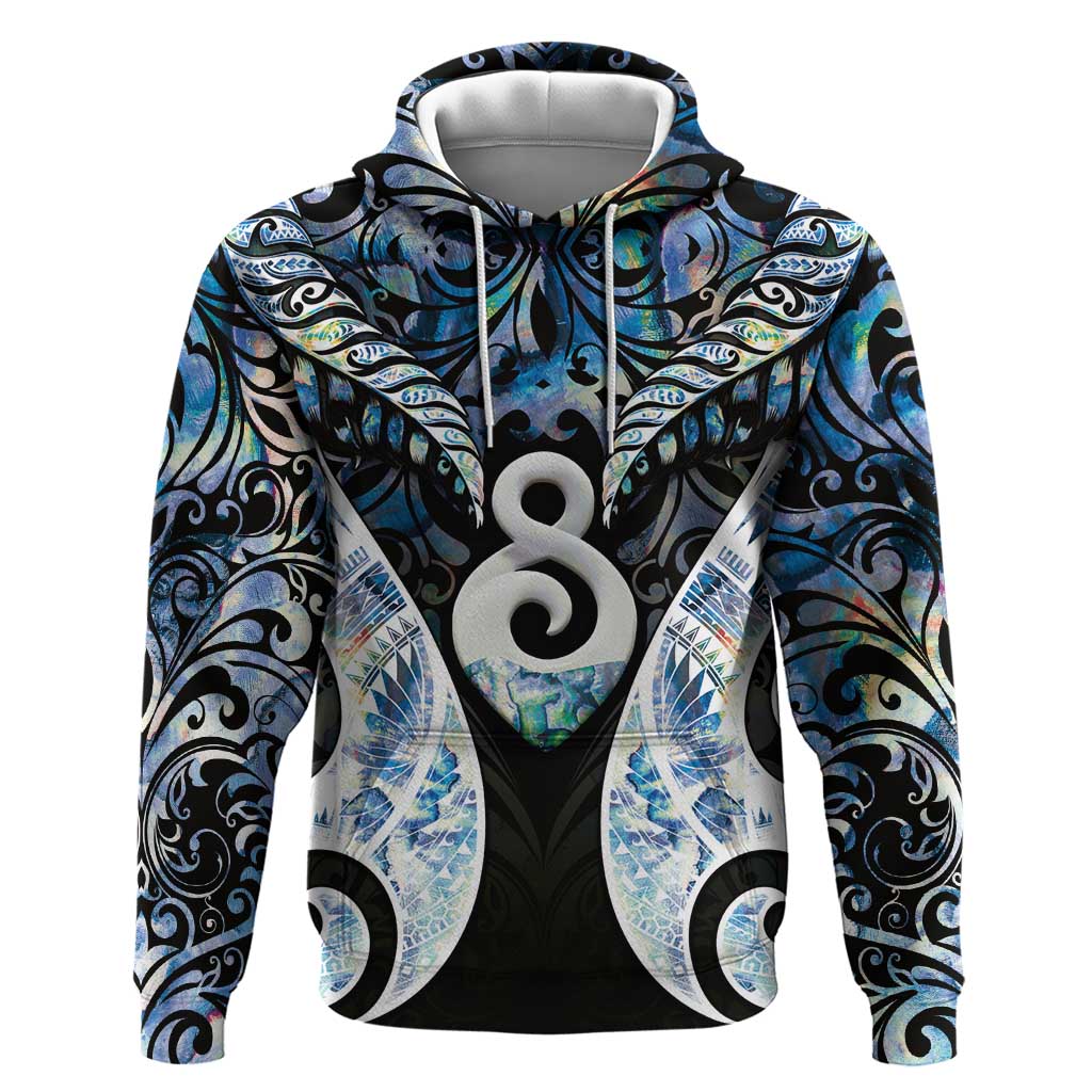 New Zealand Aotearoa Zip Hoodie Pikorua Single Twist Green Paua Shell