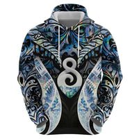 New Zealand Aotearoa Zip Hoodie Pikorua Single Twist Green Paua Shell