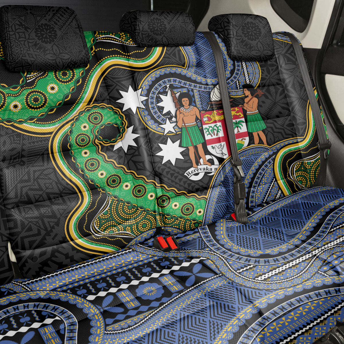 South Sea Islanders And Fiji Back Car Seat Cover Fijian Coat Of Arms And Southern Cross DT05 - Polynesian Pride