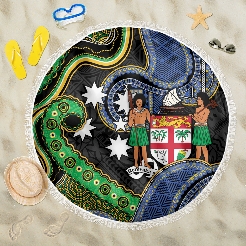 South Sea Islanders And Fiji Beach Blanket Fijian Coat Of Arms And Southern Cross DT05 One Size 150cm Black - Polynesian Pride
