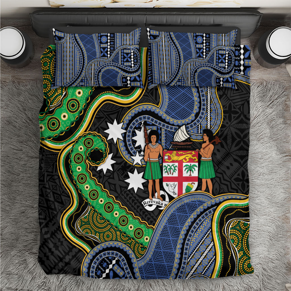 South Sea Islanders And Fiji Bedding Set Fijian Coat Of Arms And Southern Cross DT05 Black - Polynesian Pride