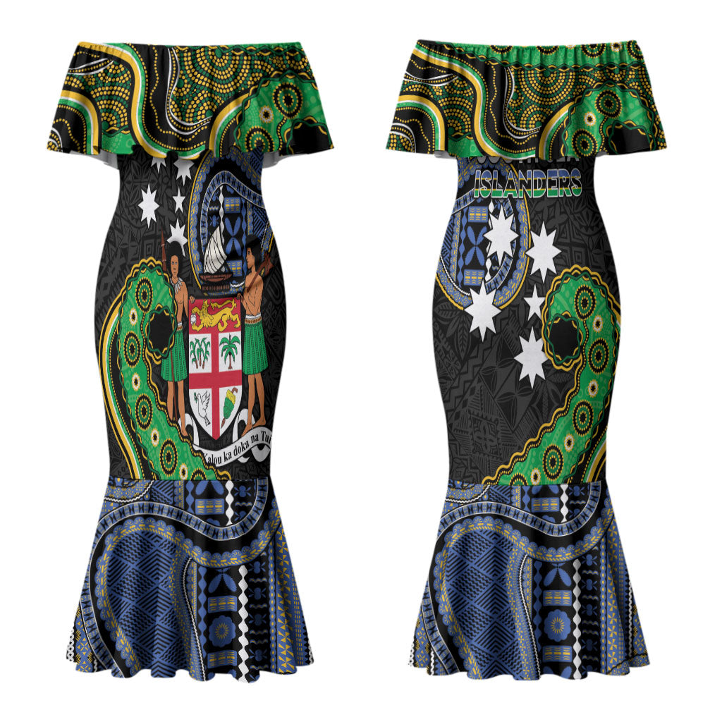 South Sea Islanders And Fiji Couples Matching Mermaid Dress and Hawaiian Shirt Fijian Coat Of Arms And Southern Cross DT05 - Polynesian Pride