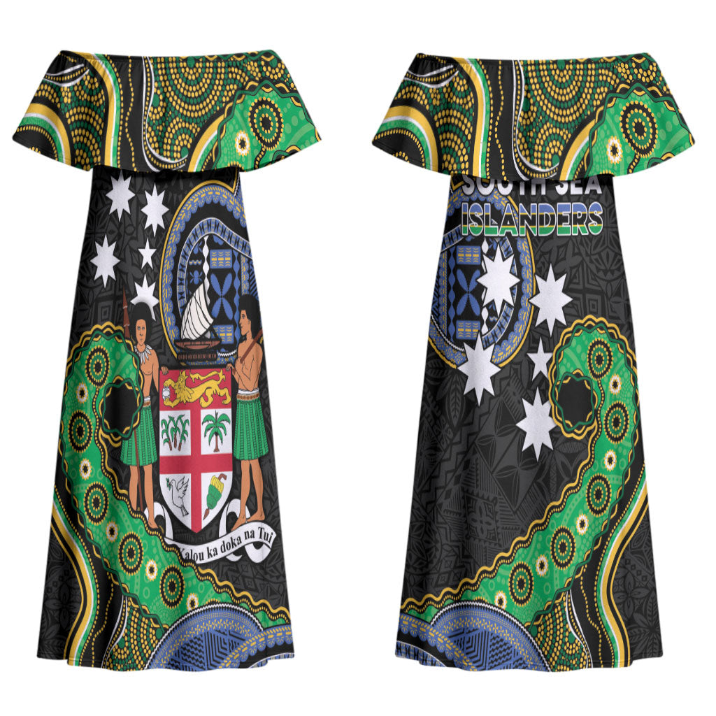 South Sea Islanders And Fiji Couples Matching Off Shoulder Maxi Dress and Hawaiian Shirt Fijian Coat Of Arms And Southern Cross DT05 - Polynesian Pride
