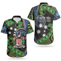 South Sea Islanders And Fiji Couples Matching Off The Shoulder Long Sleeve Dress and Hawaiian Shirt Fijian Coat Of Arms And Southern Cross DT05 - Polynesian Pride