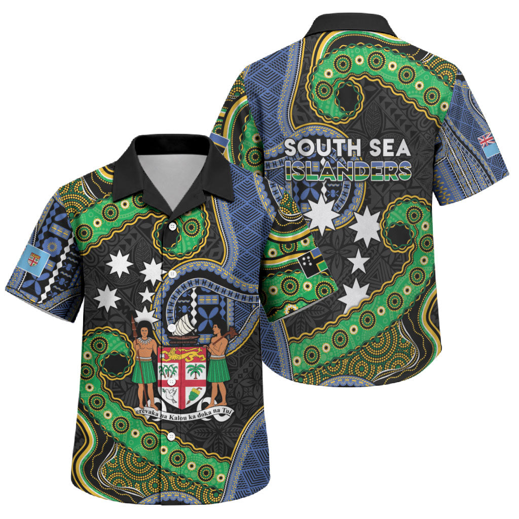 South Sea Islanders And Fiji Family Matching Puletasi and Hawaiian Shirt Fijian Coat Of Arms And Southern Cross DT05 Son's Shirt Black - Polynesian Pride