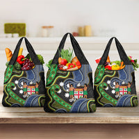 South Sea Islanders And Fiji Grocery Bag Fijian Coat Of Arms And Southern Cross DT05 3-pack One Size Black - Polynesian Pride