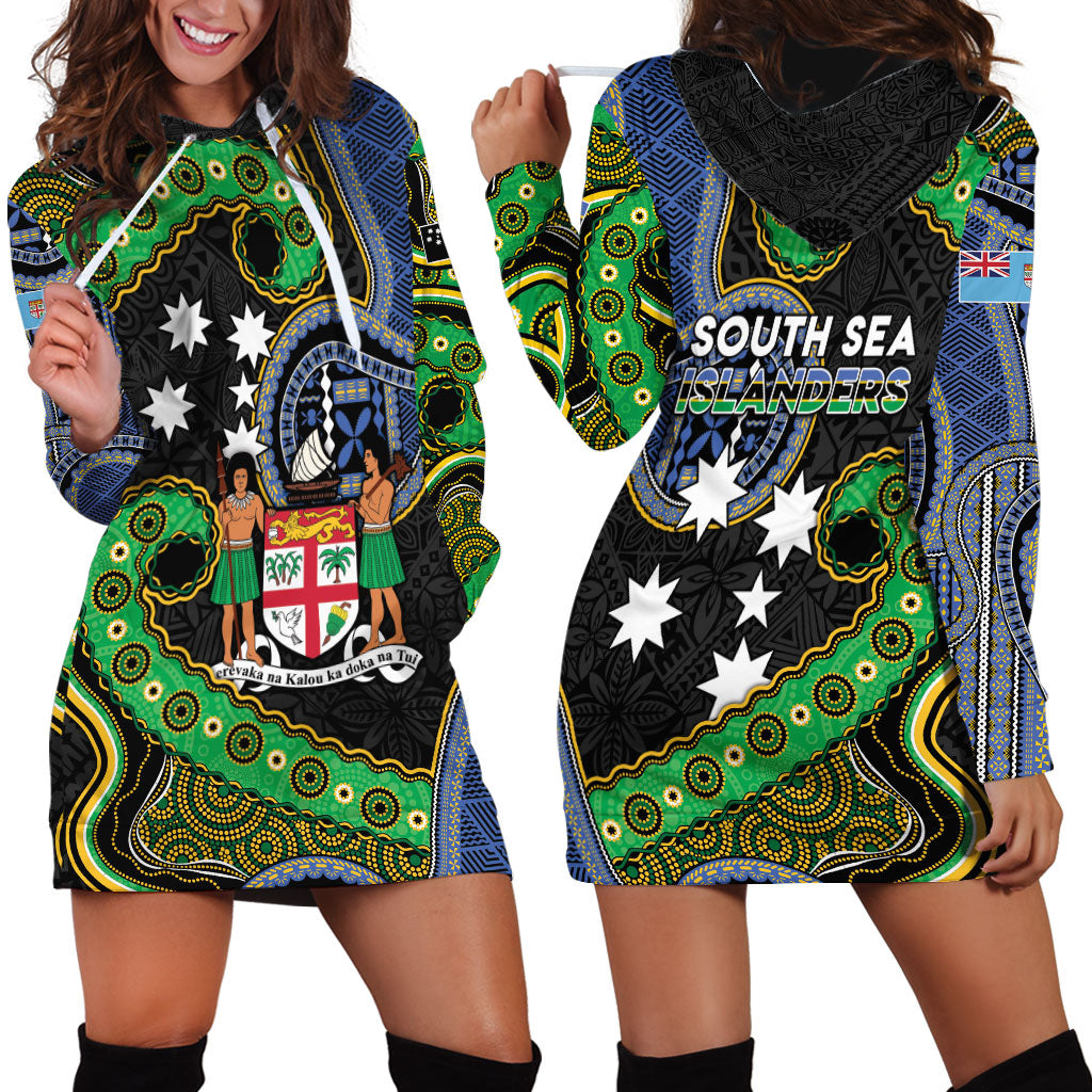 South Sea Islanders And Fiji Hoodie Dress Fijian Coat Of Arms And Southern Cross DT05 - Polynesian Pride