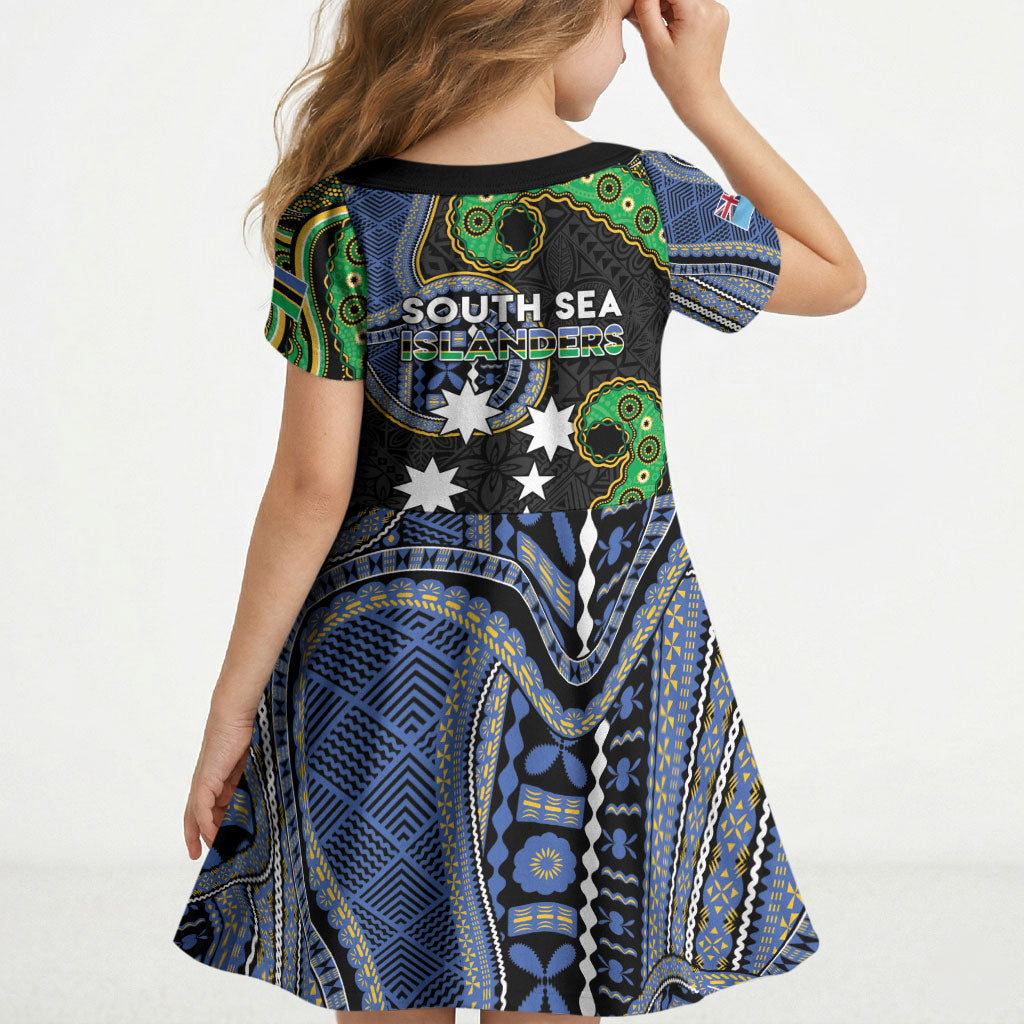 South Sea Islanders And Fiji Kid Short Sleeve Dress Fijian Coat Of Arms And Southern Cross DT05 - Polynesian Pride